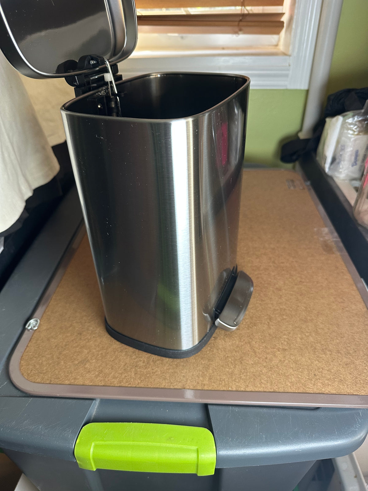 Stainless Steel Trash Can, Silver/Black, Small (Used)