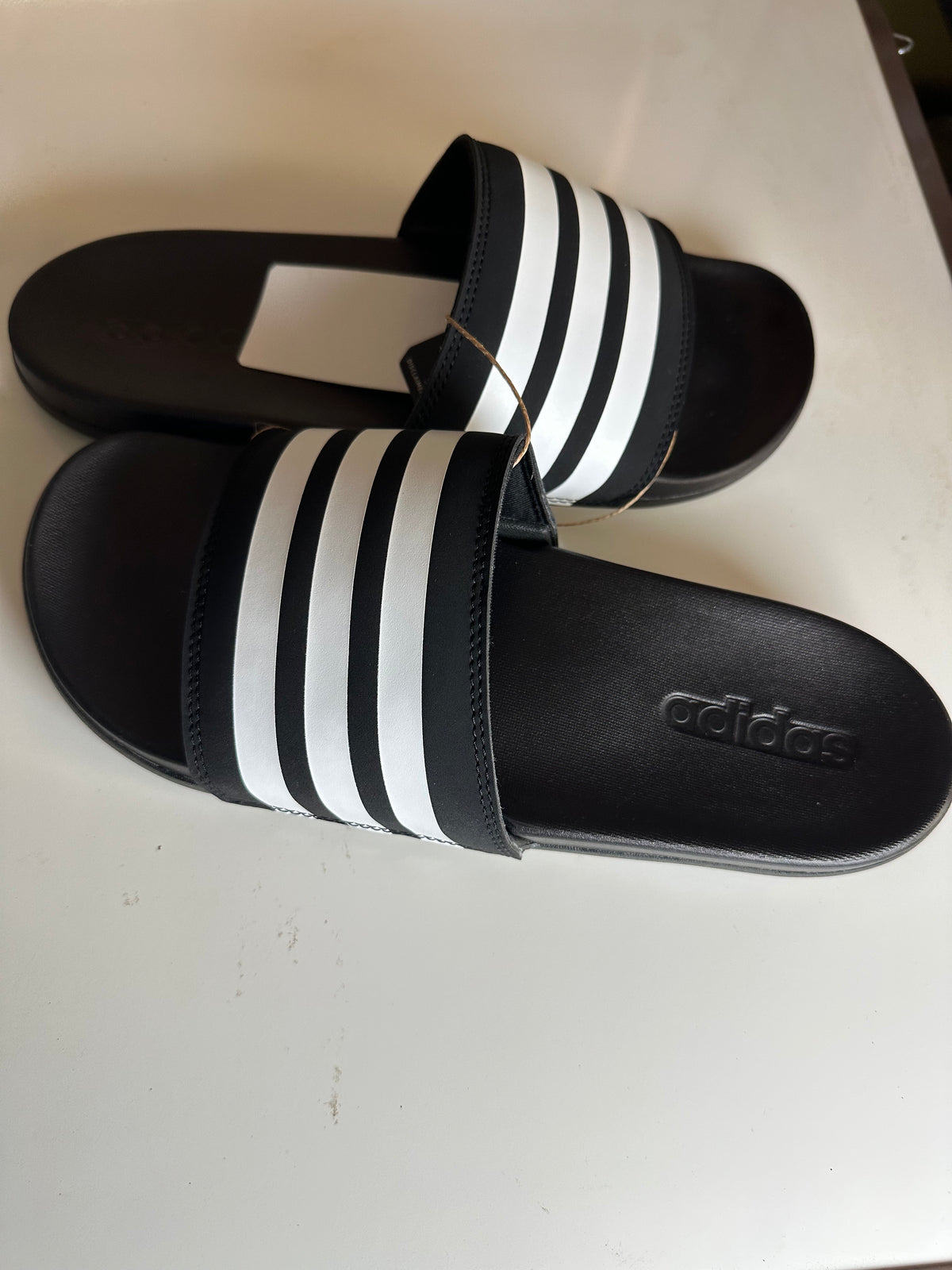 ADIDAS Adilette Comfort Unisex Black White Stripe Slides #1955441 Size 7 Men