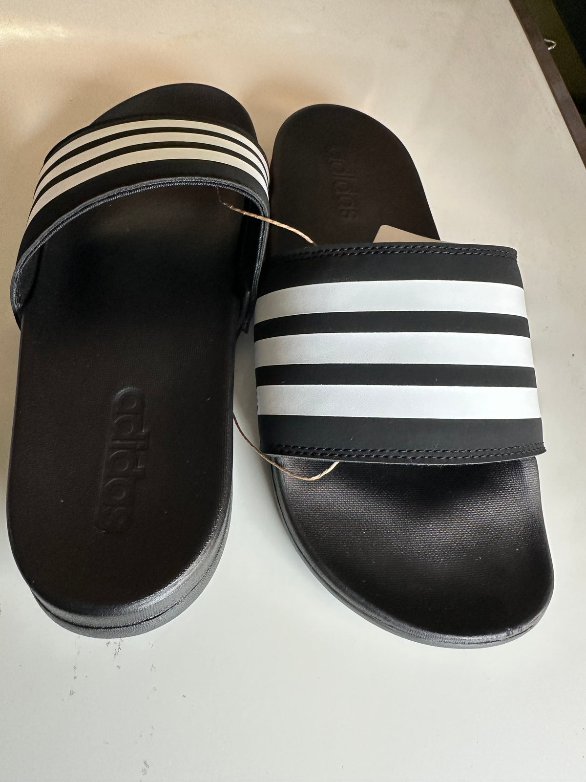 ADIDAS Adilette Comfort Unisex Black White Stripe Slides #1955441 Size 7 Men