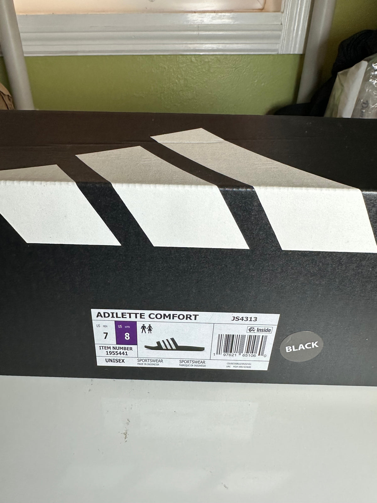 ADIDAS Adilette Comfort Unisex Black White Stripe Slides #1955441 Size 7 Men