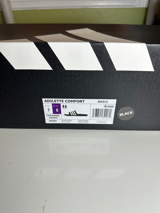 ADIDAS Adilette Comfort Unisex Black White Stripe Slides #1955441 Size 7 Men