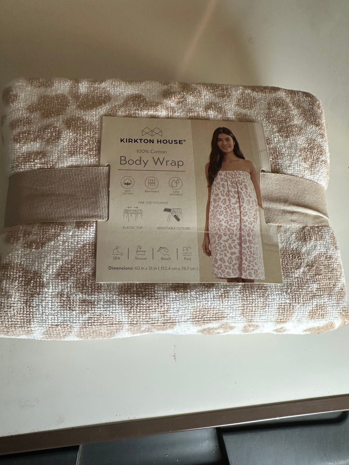 Kirkton House Body Wrap Women One Size tan / white Cotton Spa Towel Adjustable