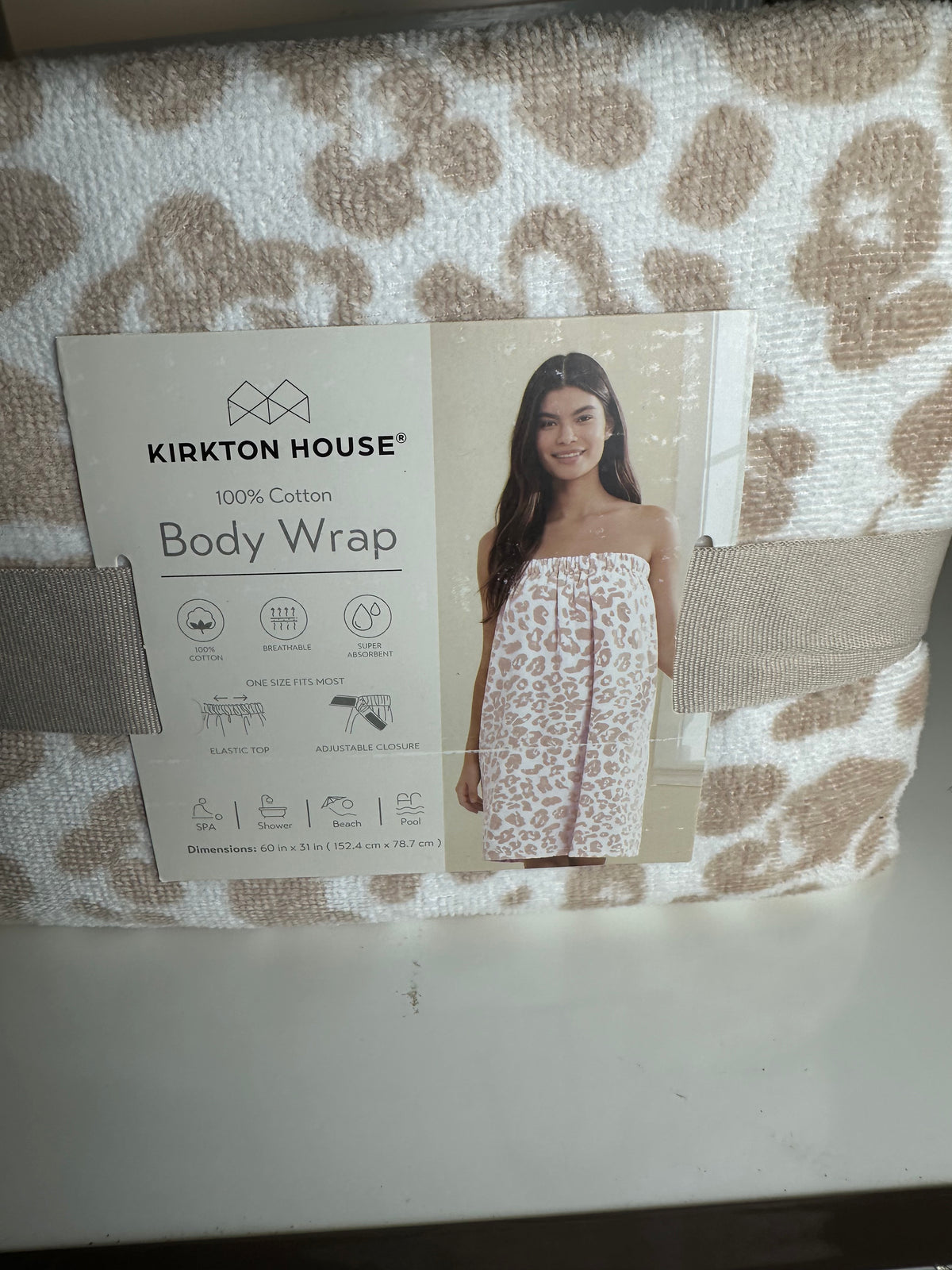 Kirkton House Body Wrap Women One Size tan / white Cotton Spa Towel Adjustable