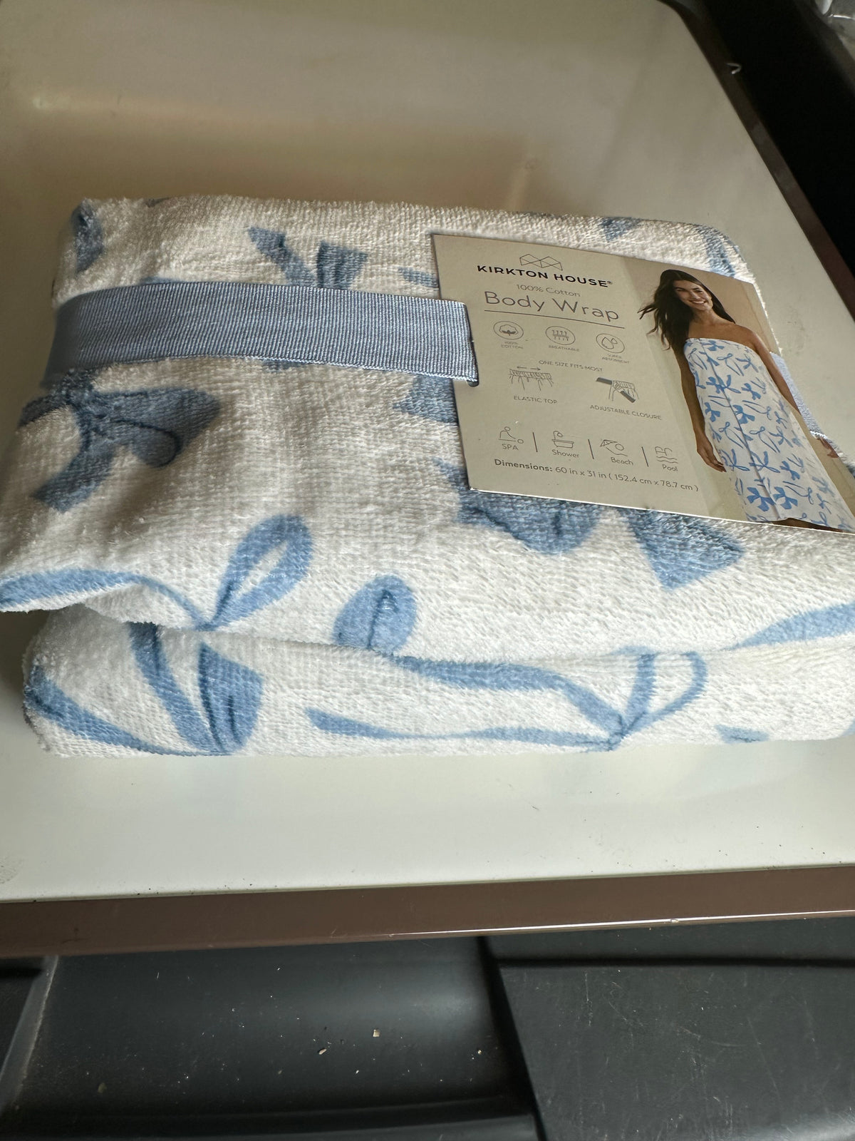 Kirkton House Body Wrap Women One Size blue & white Cotton Spa Towel Adjustable