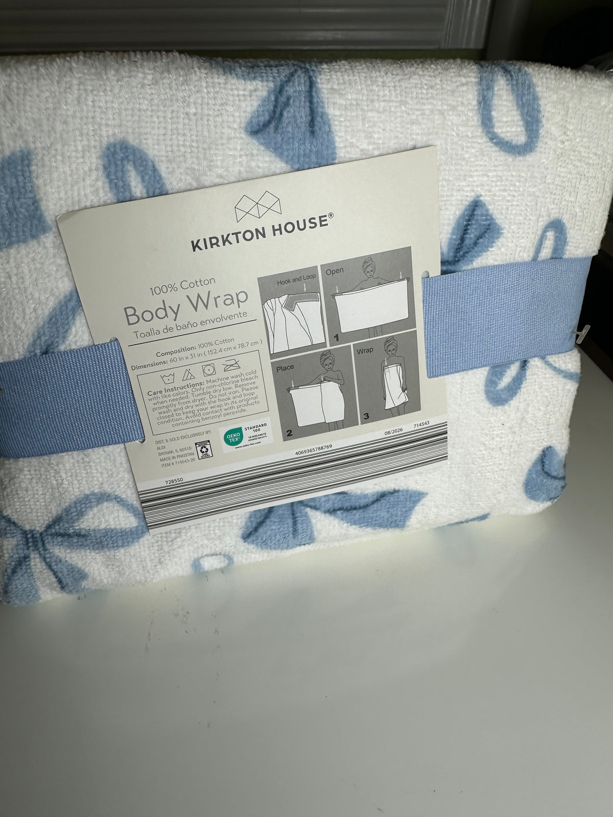 Kirkton House Body Wrap Women One Size blue & white Cotton Spa Towel Adjustable