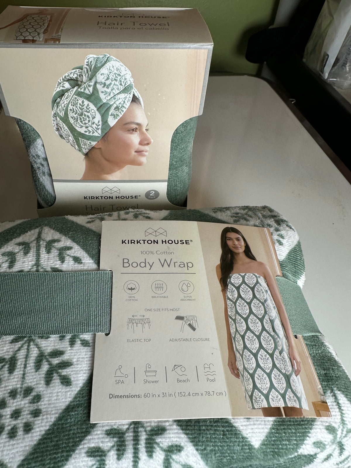 Kirkton House 100% Cotton Body Wrap Towel & 2 pack hair towel Fast Drying NEW