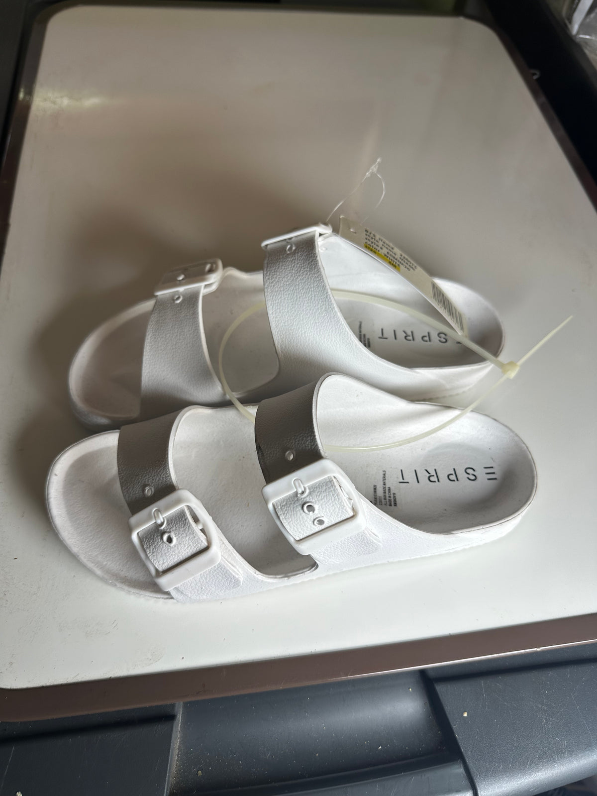 ESPRIT Women's White Flat Sandals with Adjustable Buckle Straps