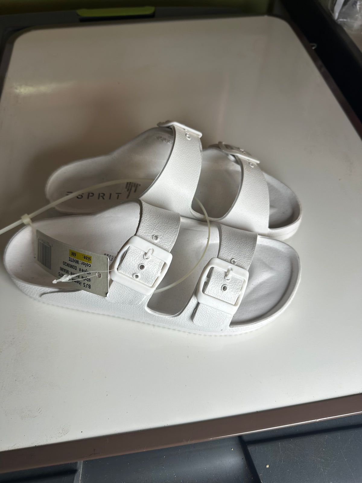 ESPRIT Women's White Flat Sandals with Adjustable Buckle Straps
