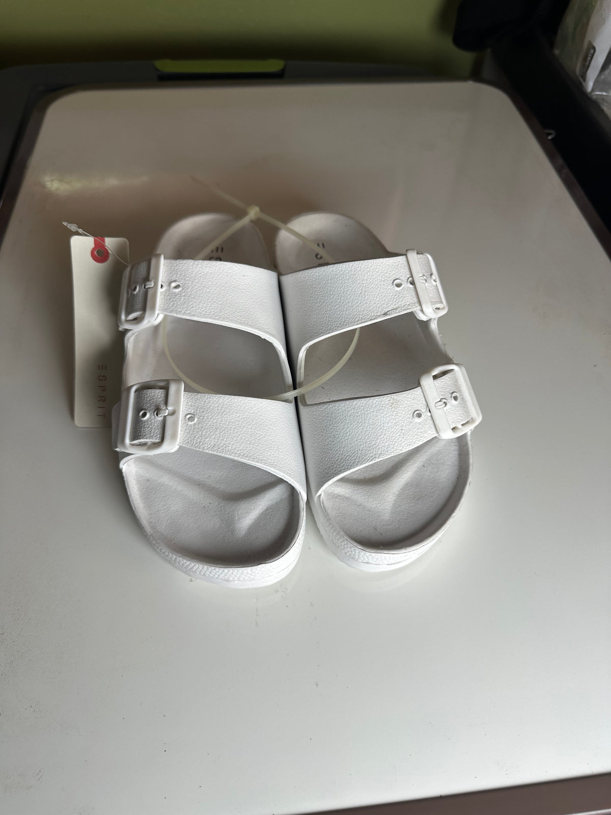 ESPRIT Women's White Flat Sandals with Adjustable Buckle Straps