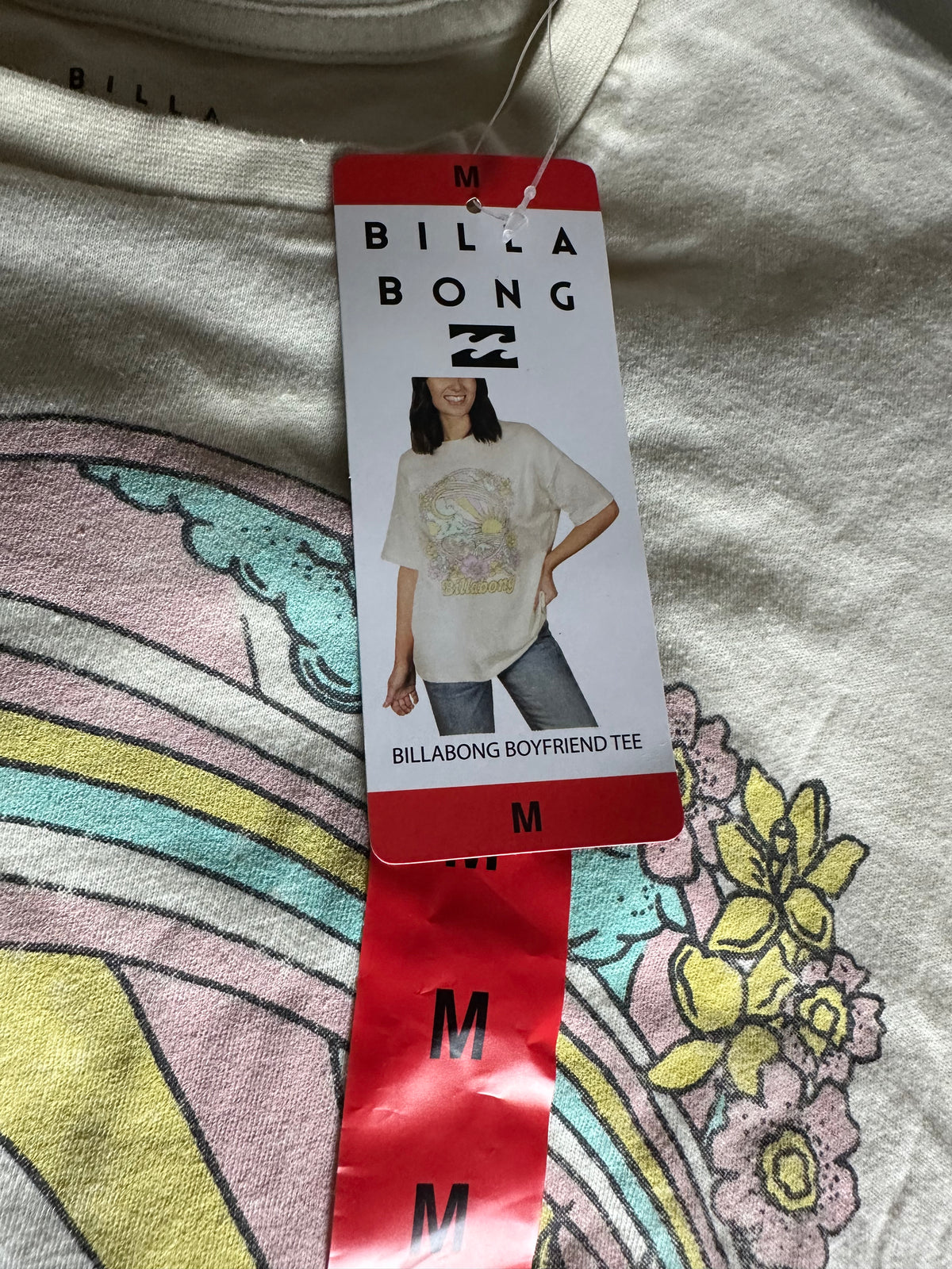 Billabong Top Shirt Medium Adult cream Boyfriend Fit Oversized Graphic Tee Women