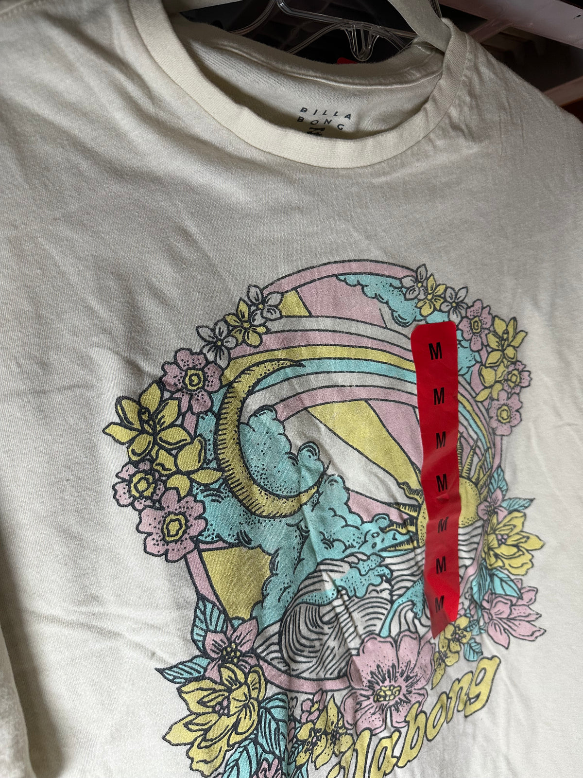 Billabong Top Shirt Medium Adult cream Boyfriend Fit Oversized Graphic Tee Women