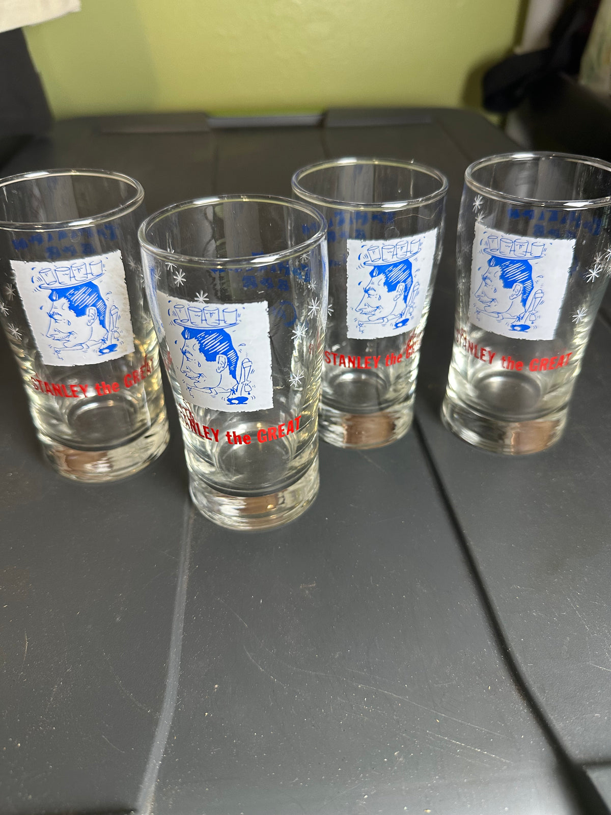 Set Of 4 Vintage Stanley Castaways Miami Beach Florida Glass Barware Souvenir