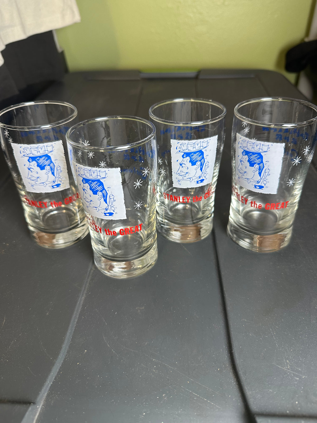 Set Of 4 Vintage Stanley Castaways Miami Beach Florida Glass Barware Souvenir