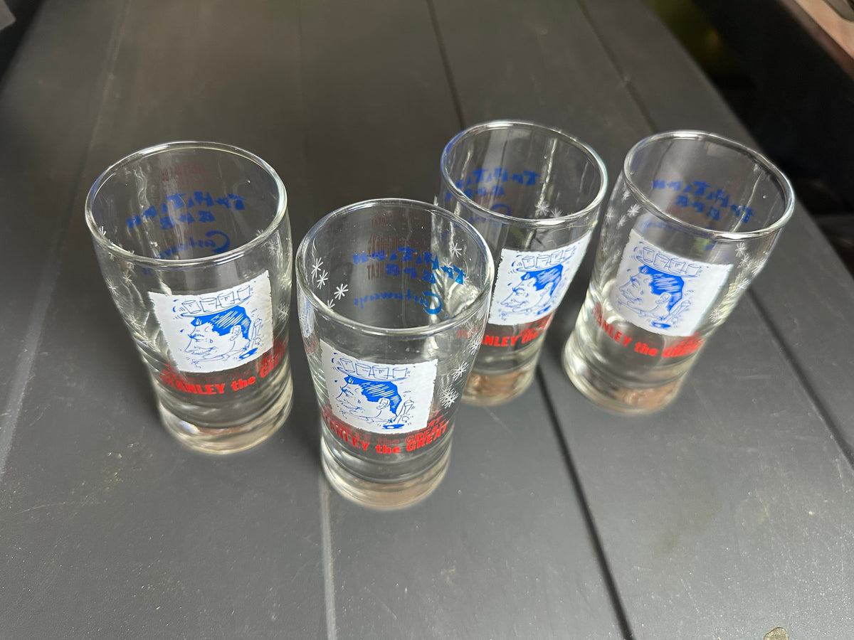 Set Of 4 Vintage Stanley Castaways Miami Beach Florida Glass Barware Souvenir