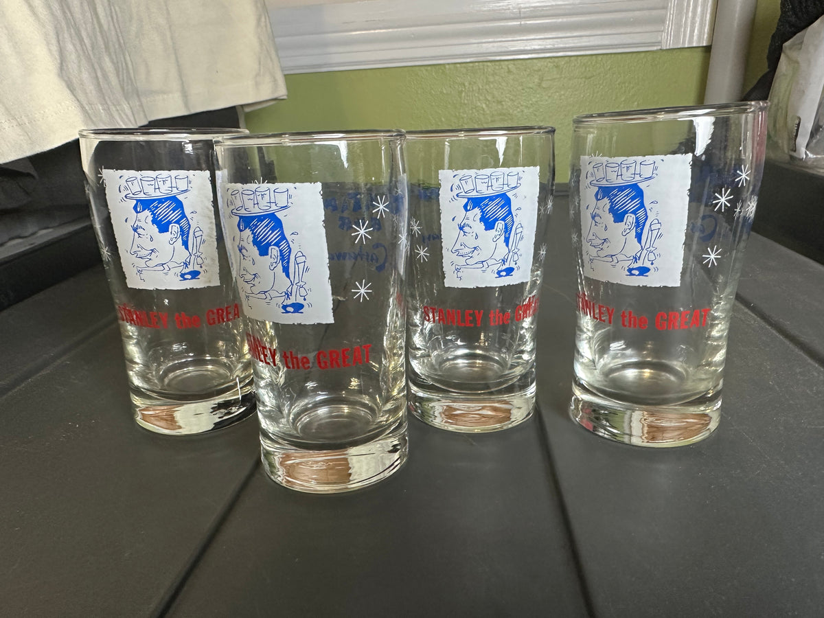 Set Of 4 Vintage Stanley Castaways Miami Beach Florida Glass Barware Souvenir