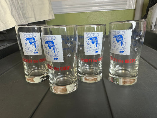 Set Of 4 Vintage Stanley Castaways Miami Beach Florida Glass Barware Souvenir