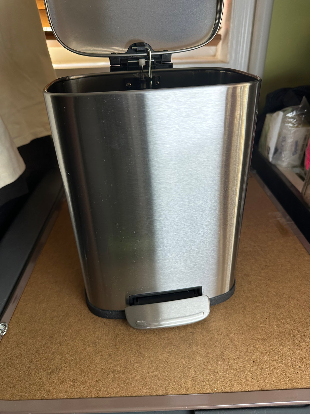 Stainless Steel Trash Can, Silver/Black, Small (Used)