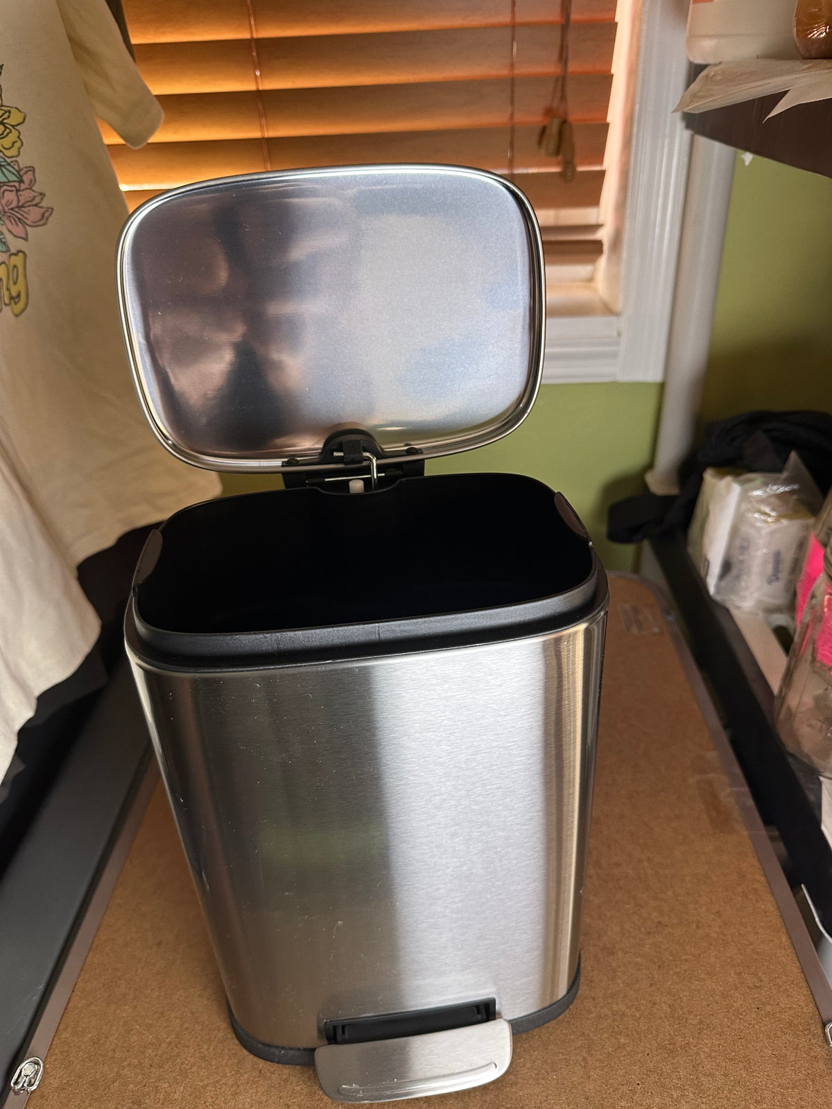 Stainless Steel Trash Can, Silver/Black, Small (Used)