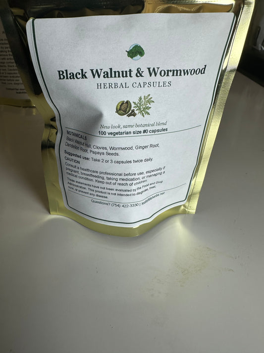 Black Walnut & Wormwood Herbal Capsules – 100 Count