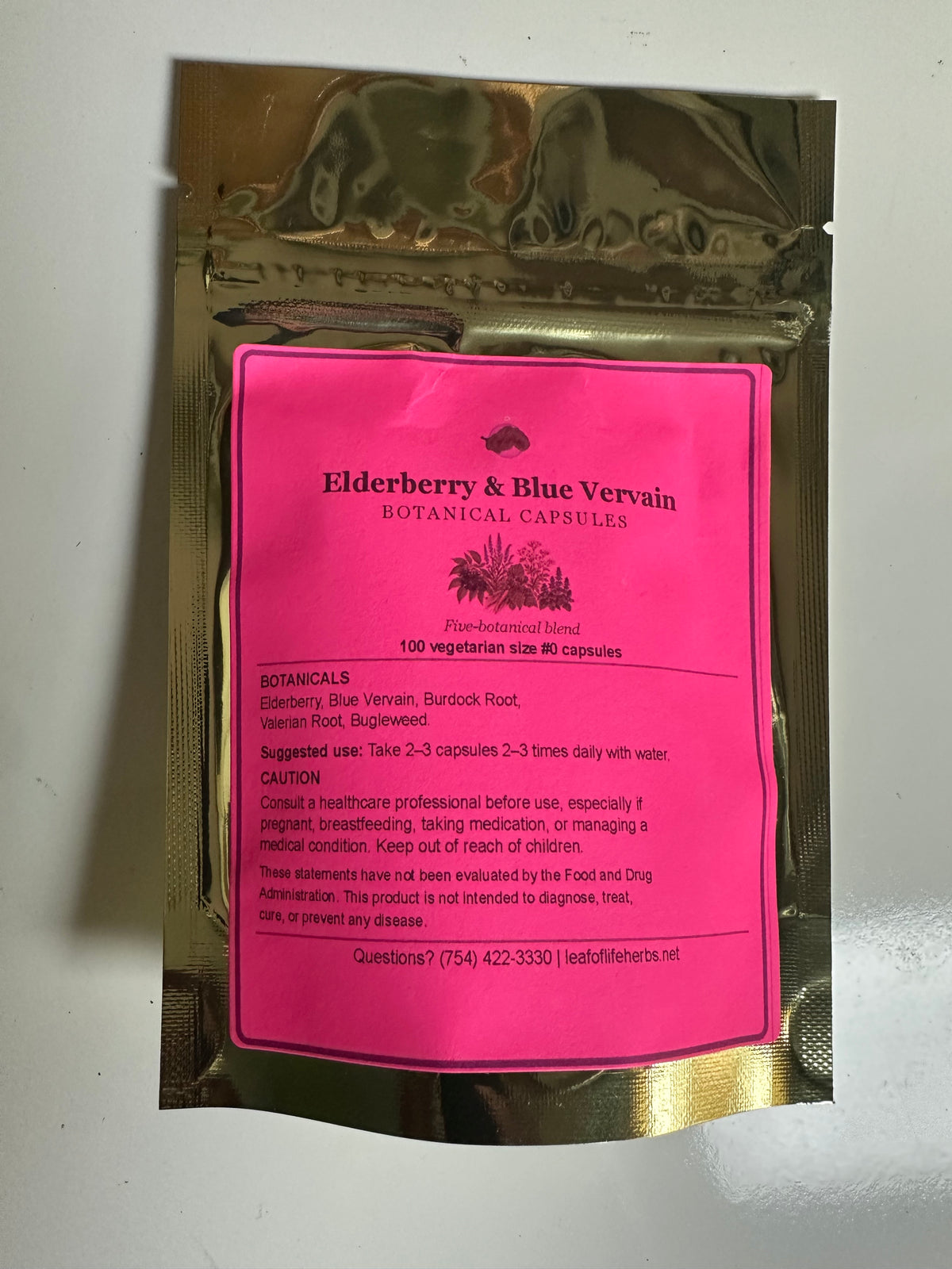 Elderberry & Blue Vervain Botanical Capsules – 100 Count
