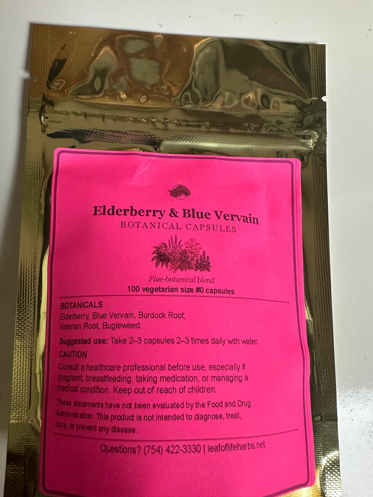 Elderberry & Blue Vervain Botanical Capsules – 100 Count